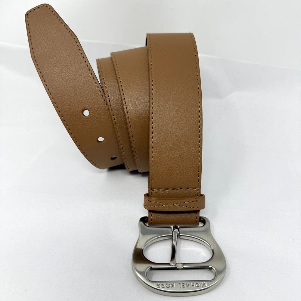 Michael Kors XL Tan Synthetic Leather Logo Buckle Belt